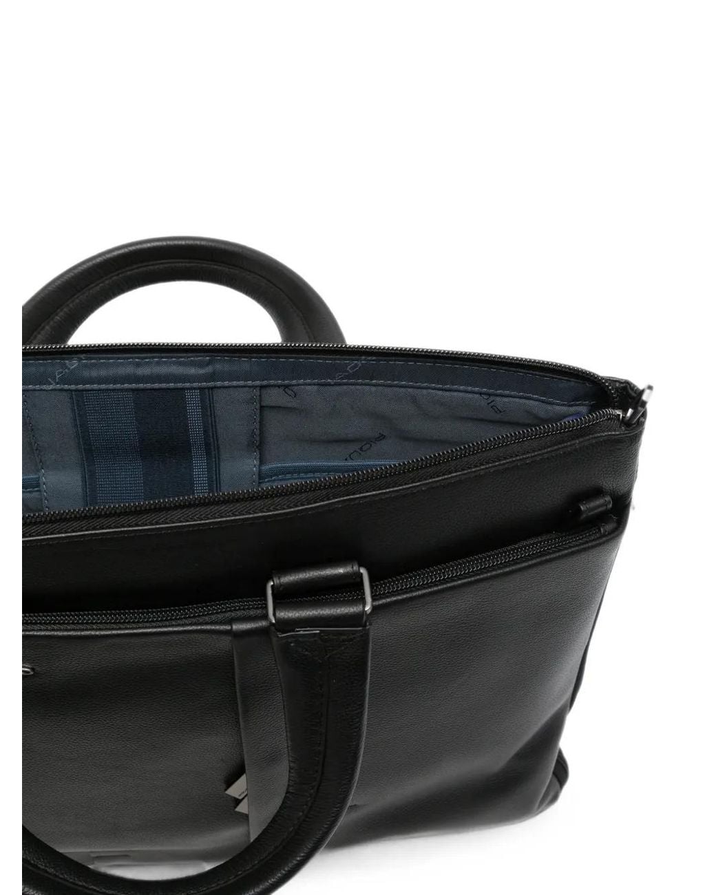 Piquadro Black Sac À Dos En Cuir Grainé À Plaque Logo