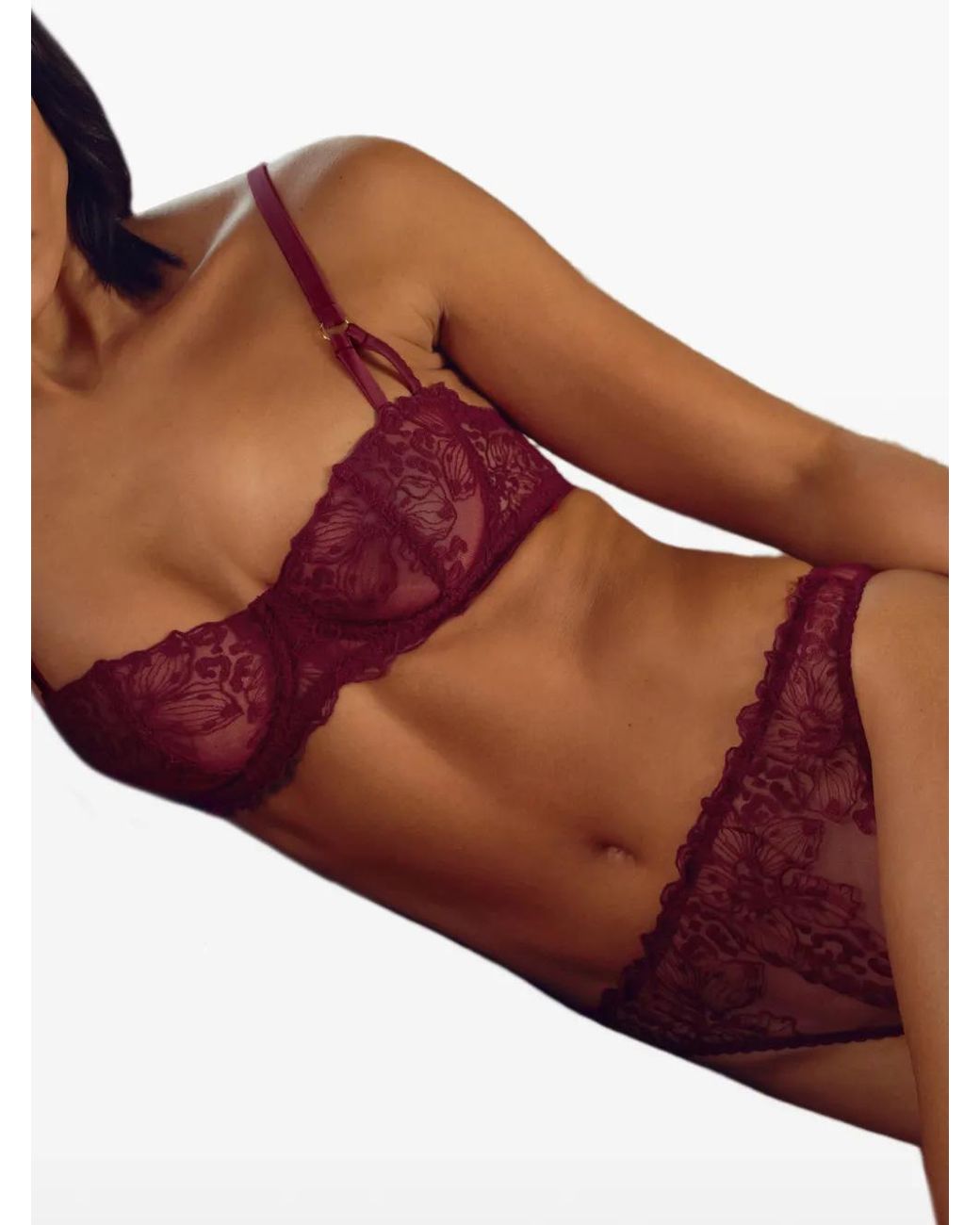 Fleur Of England Purple Floral-Lace Balcony Bra