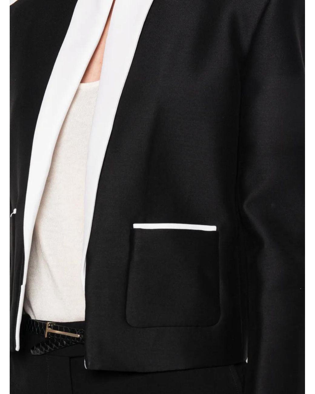 Tom Ford Black Wool Silk Radzimir Spencer Jacket With Contrast Details
