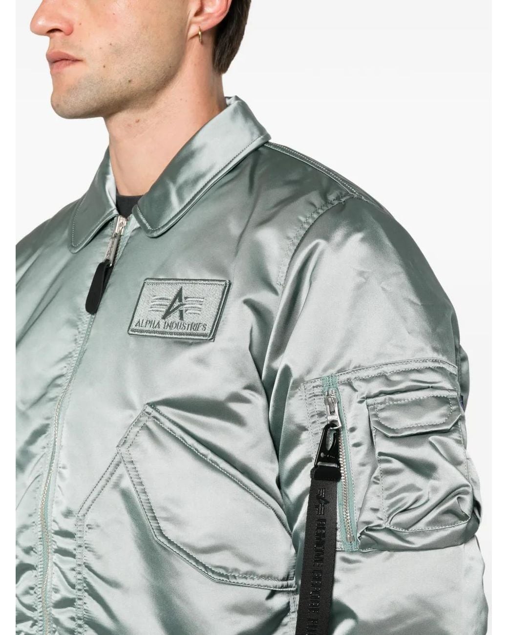 Alpha Industries Gray Logo-Patch Bomber Jacket for men