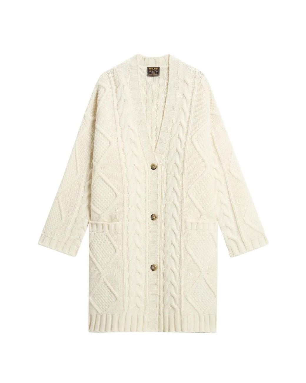 Woolrich White Aran-Knit Coat