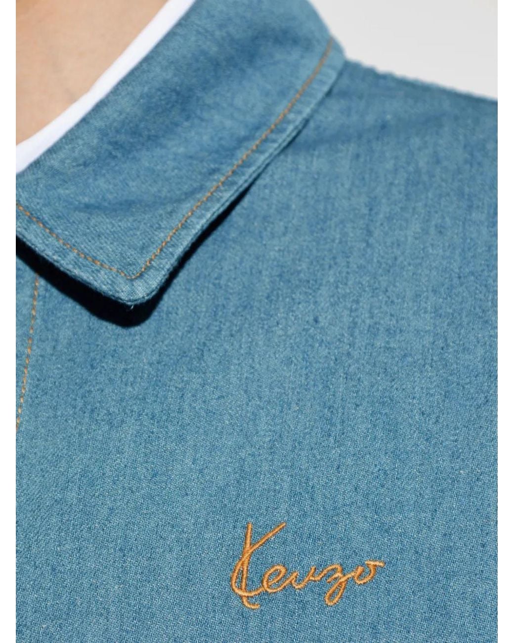 KENZO Blue Embroidered-Logo Denim Jacket for men