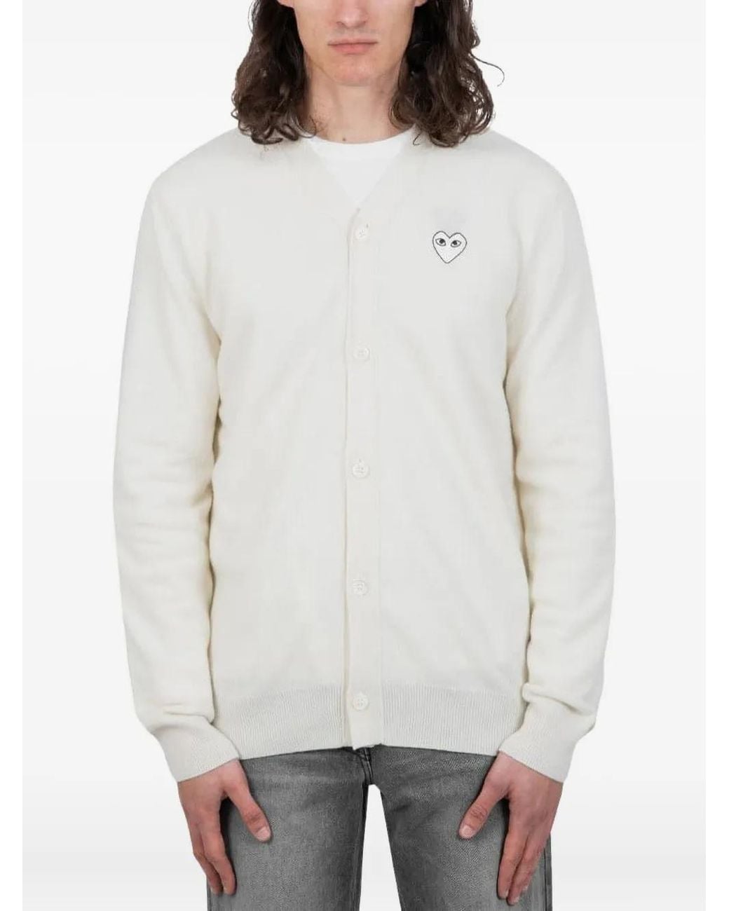 Comme des Garçons White Heart-Patch Cardigan for men