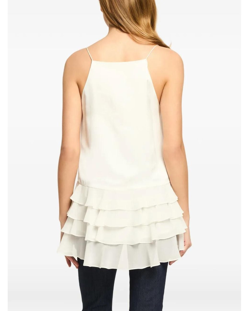 Cinq À Sept White Ruffled V-Neck Top