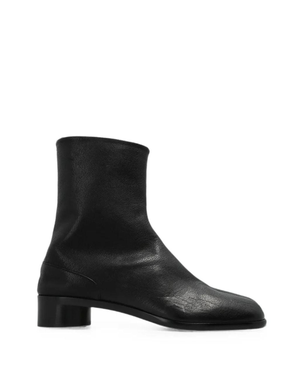 Maison Margiela Black Leather Heeled Ankle Boots With "Tabi" Cut-Out for men
