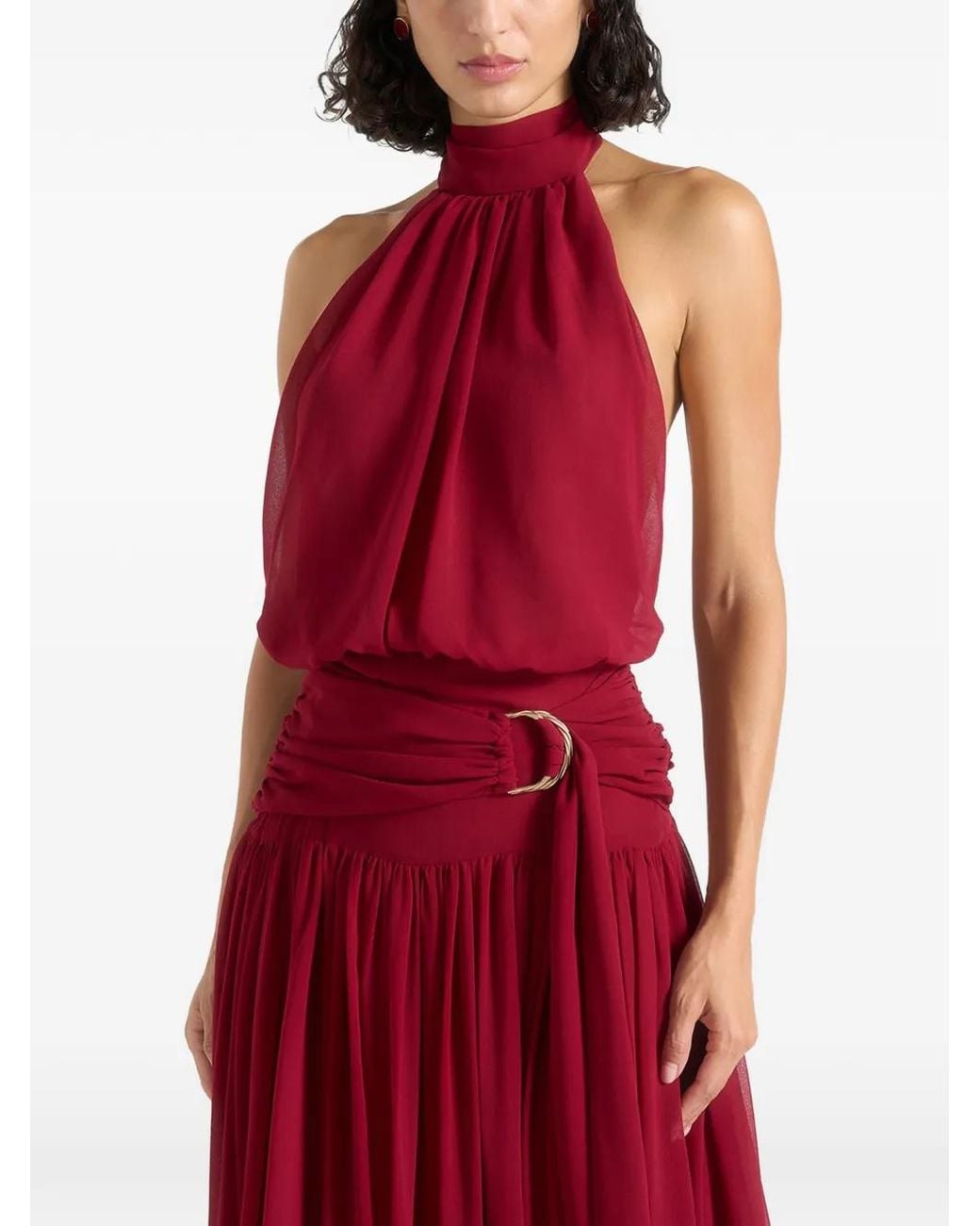Manière De Voir Red Matilda Halter Neck Draped Maxi Dress Wine