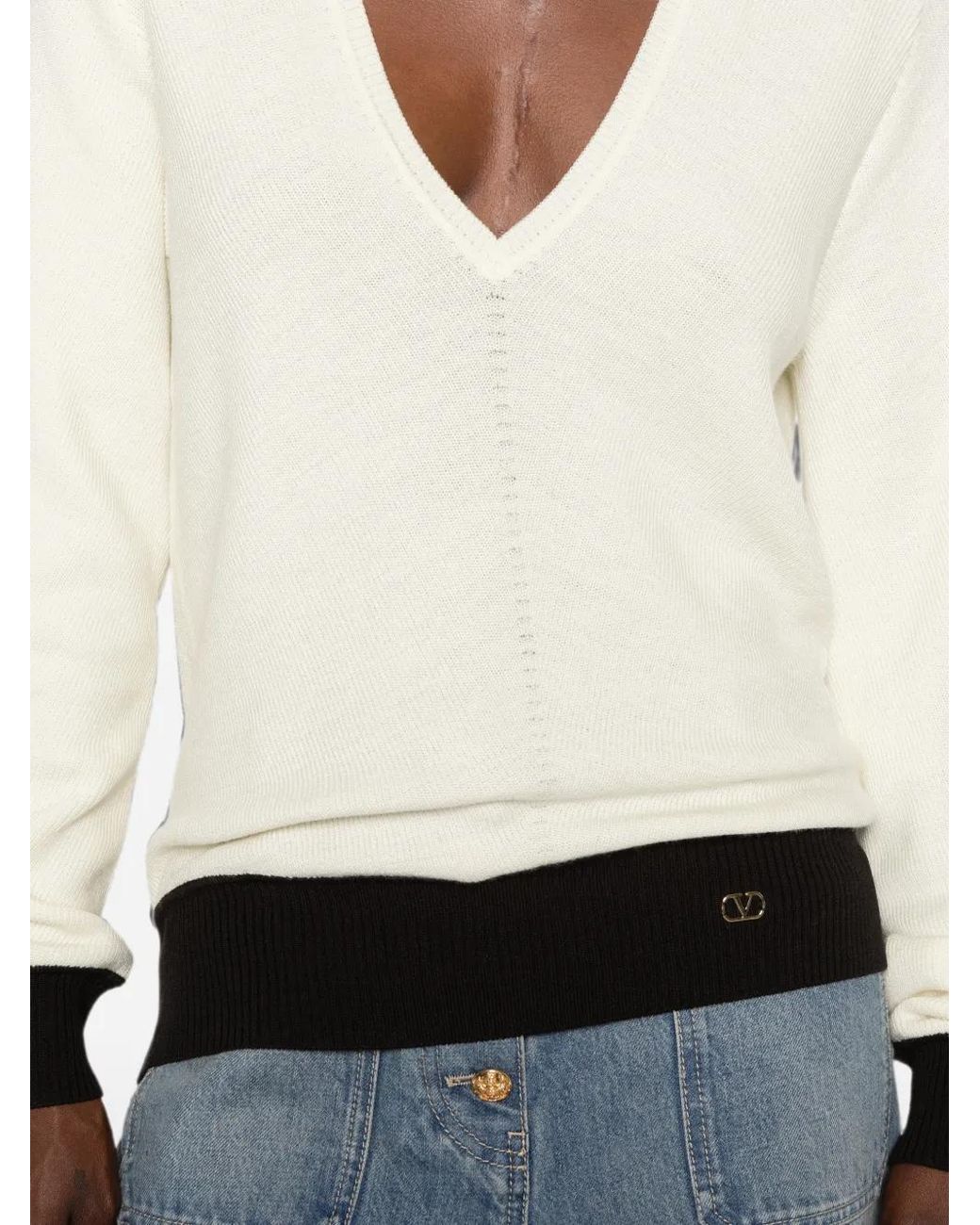 Valentino Garavani White Vlogo Signature V-Neck Sweater