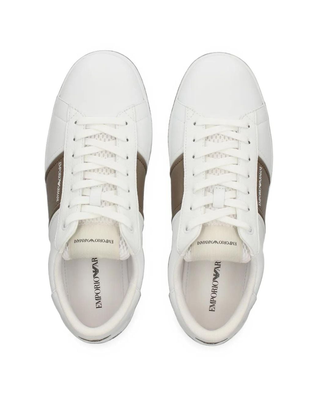 Emporio Armani White Constrasting-Panel Leather Sneakers for men