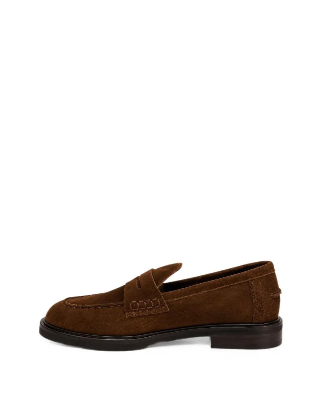 Poeve Brown Calf Suede Almond-Toe Loafers