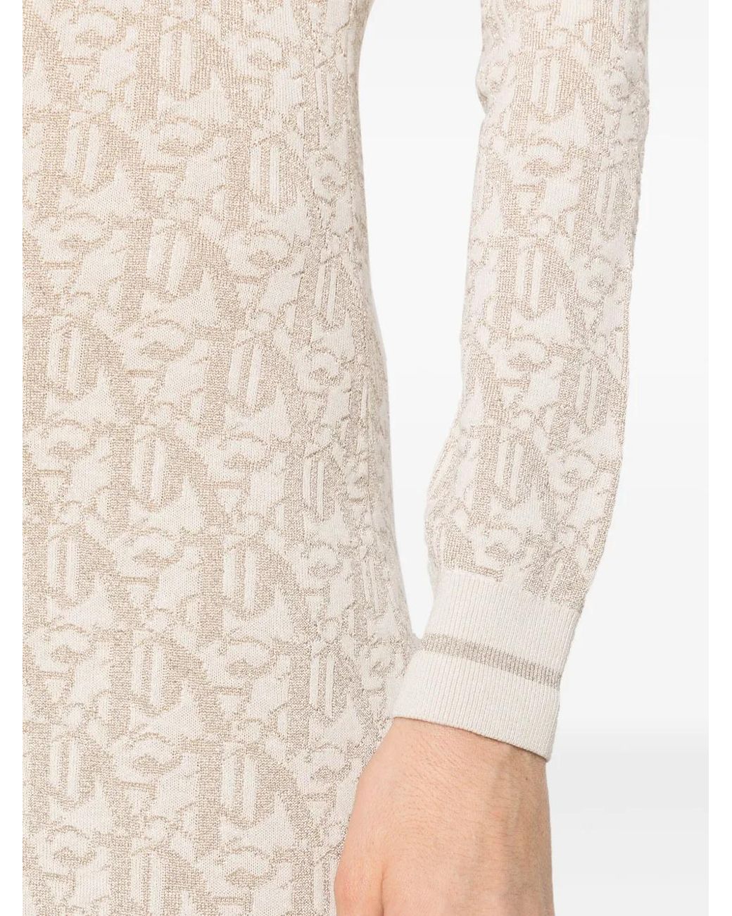 Palm Angels Natural Short Dress With Jacquard Monogram