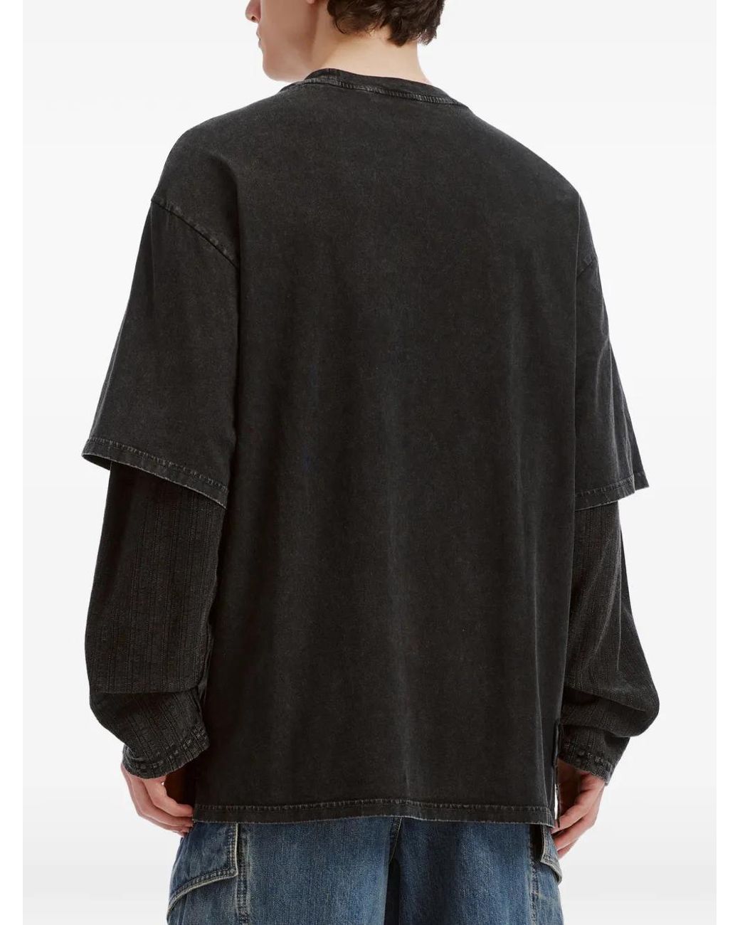 FIVE CM Black Layered-Sleeve Acid-Wash T-Shirt for men
