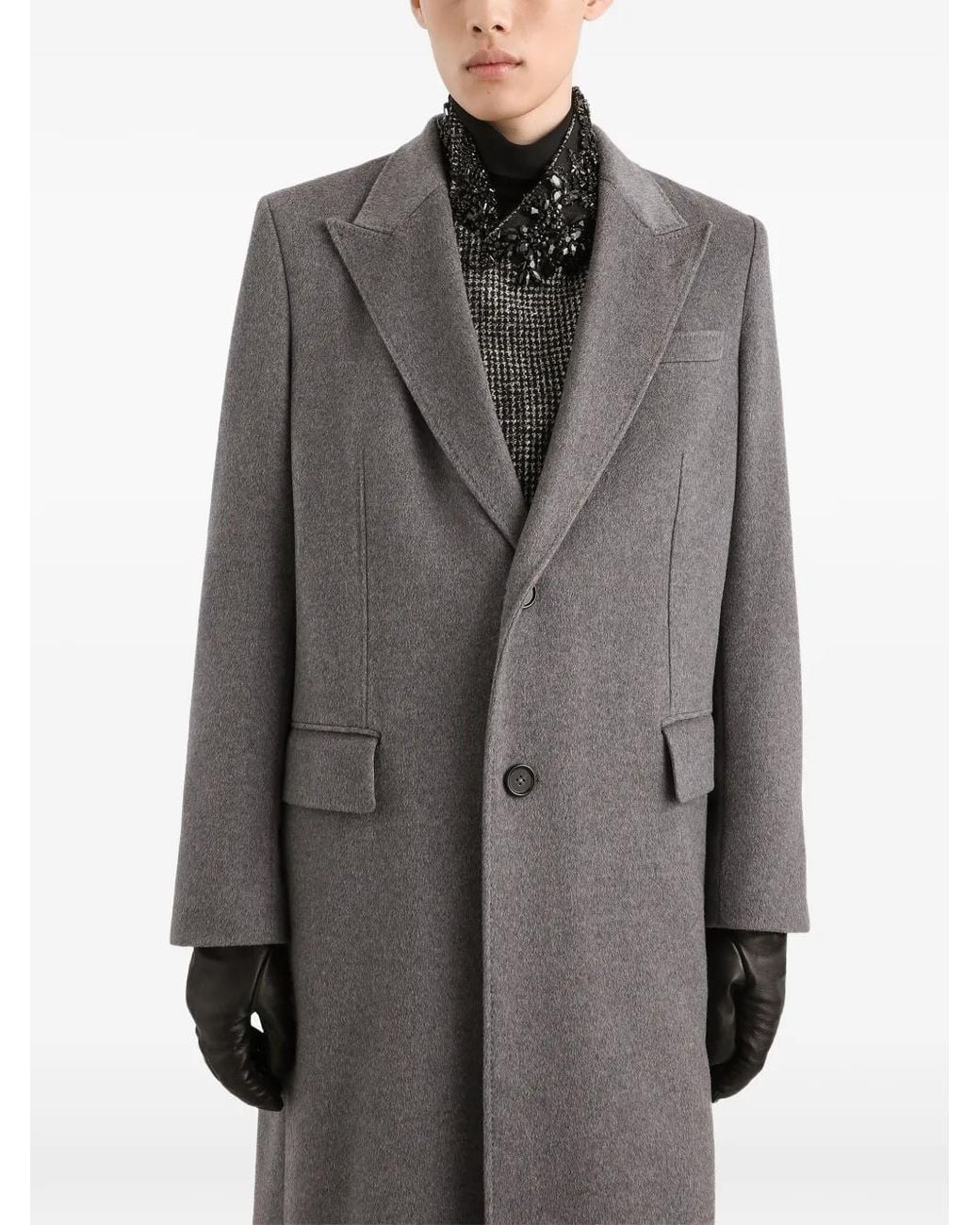 Dolce & Gabbana Gray Double-Breasted Cashmere Coat for men
