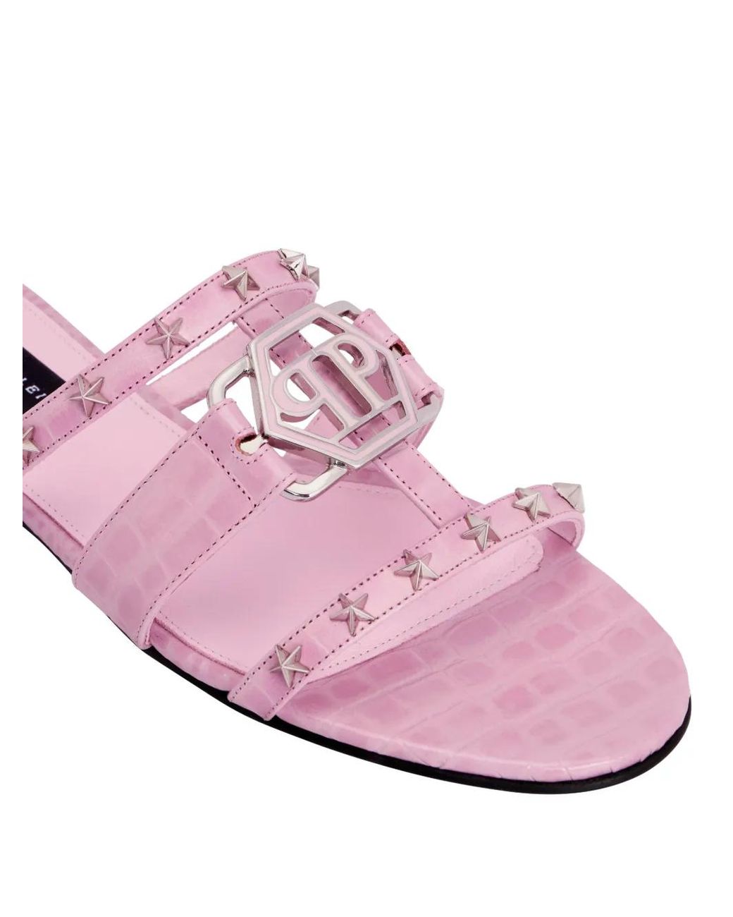 Philipp Plein Pink Cocco Print Sandals