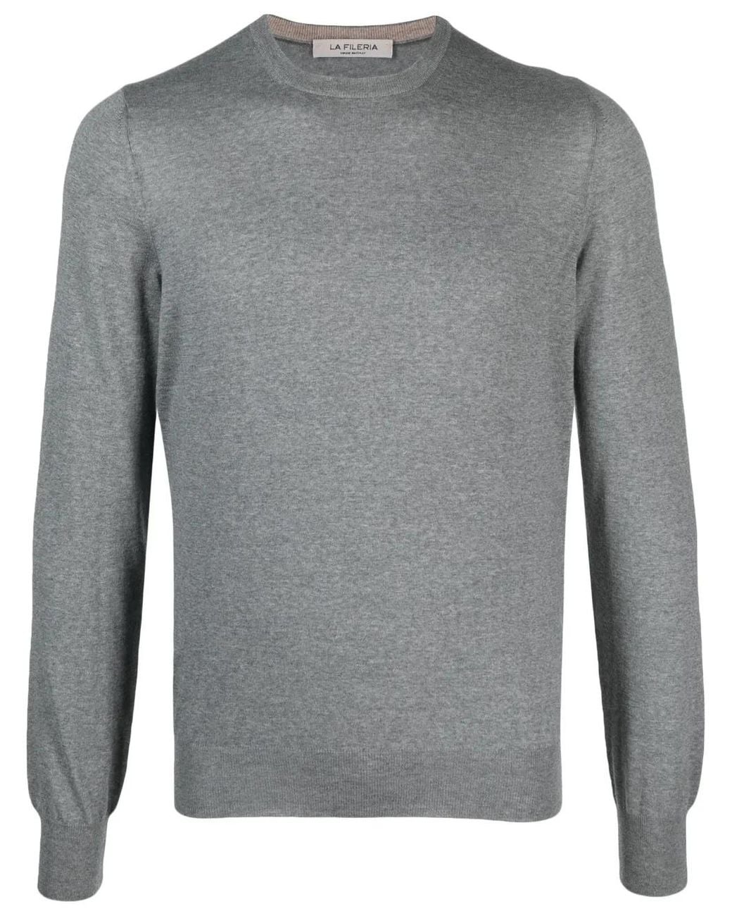 Fileria Gray Round-Neck Virgin-Wool Sweater for men