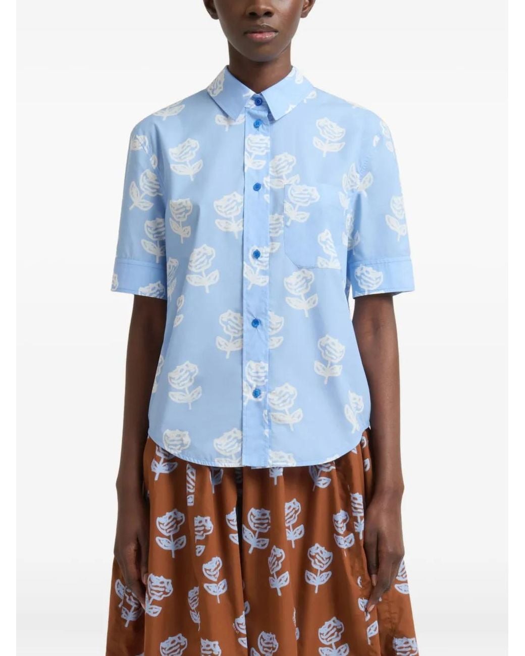 Marni Blue Sprayed Rose Shirt