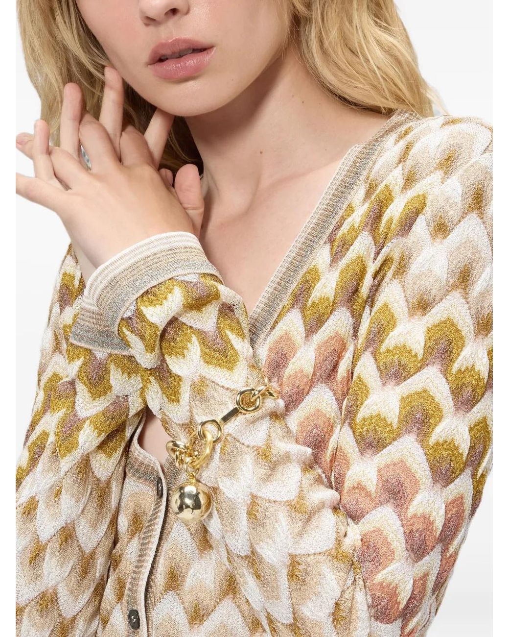 Missoni White Slim Viscose Lamé Cardigan With Lace Motif