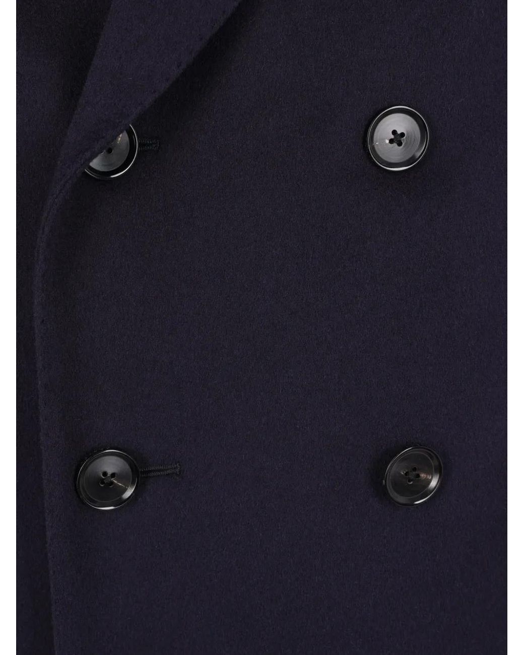 Caruso Blue Manteau Croisé À Revers Crantés for men