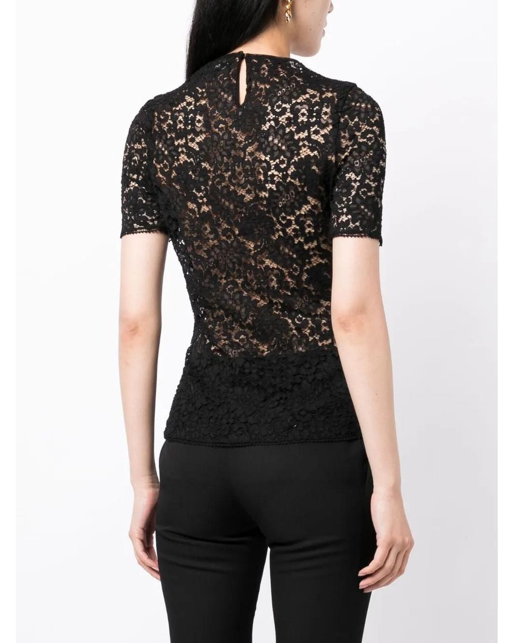 Del Core Black Floral-Lace Short-Sleeved T-Shirt