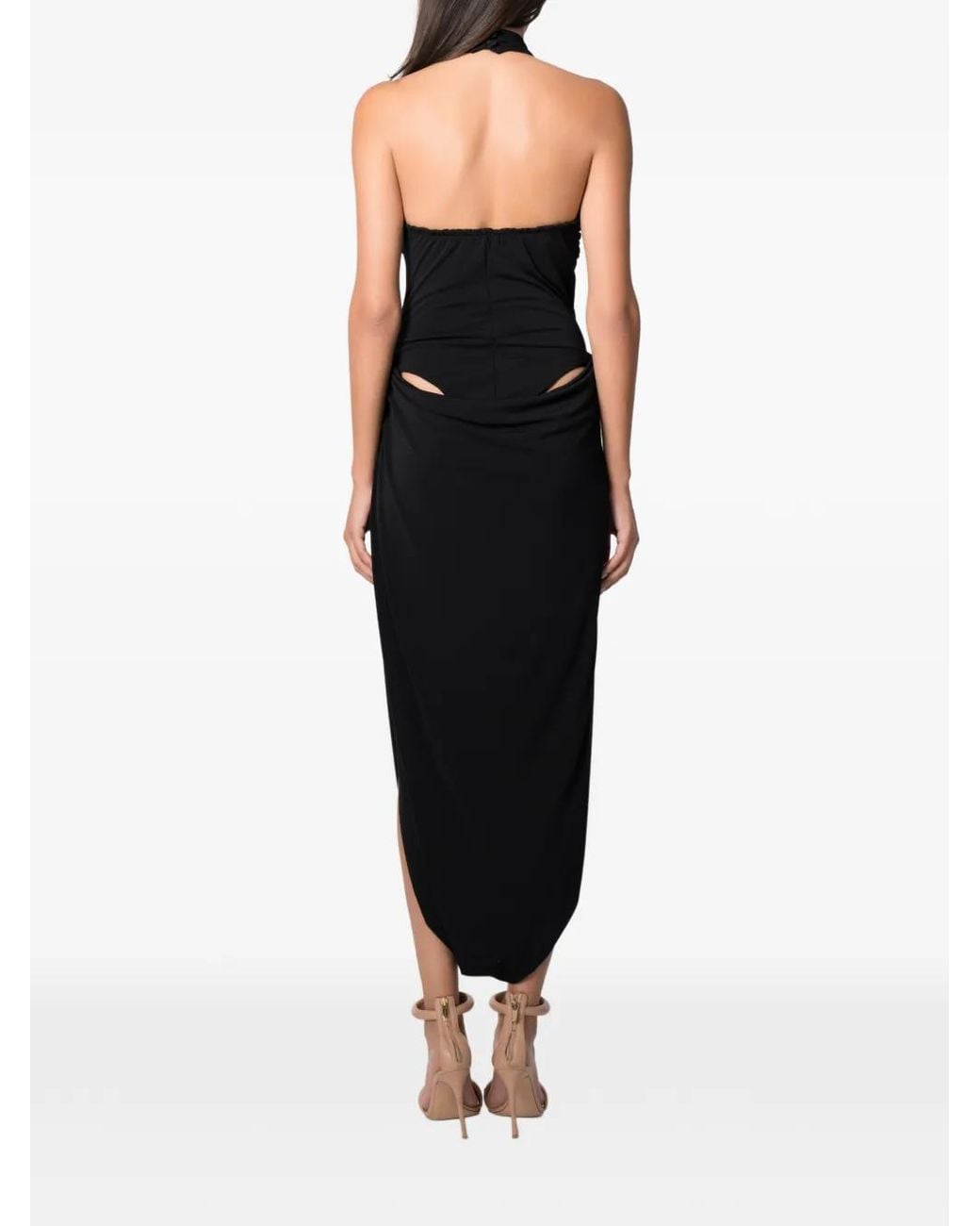 NORINA ST Black Esa Cut-Out Draped Midi Dress