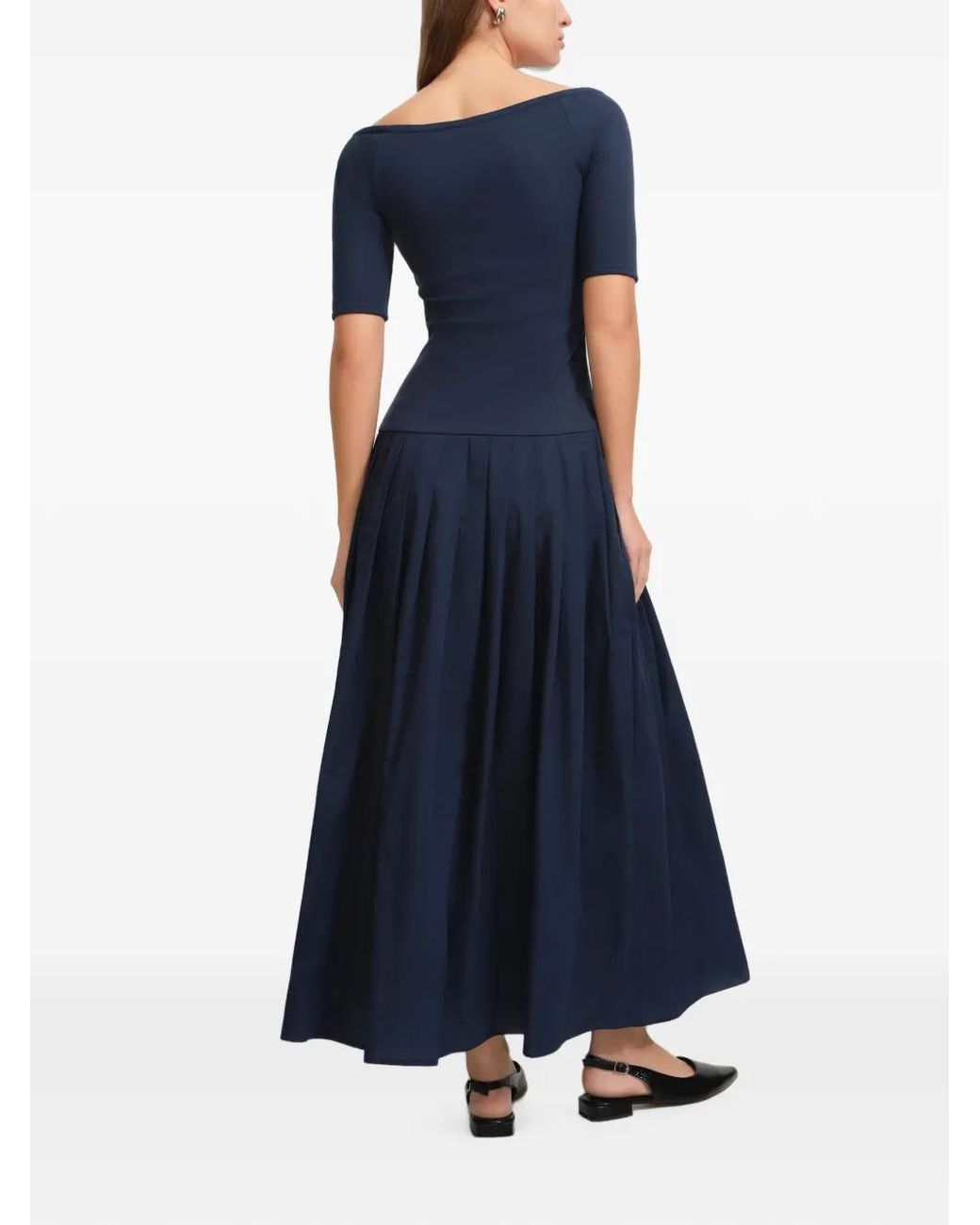 MARCELLA Blue Mila Off-Shoulder Pleated Maxi Dress