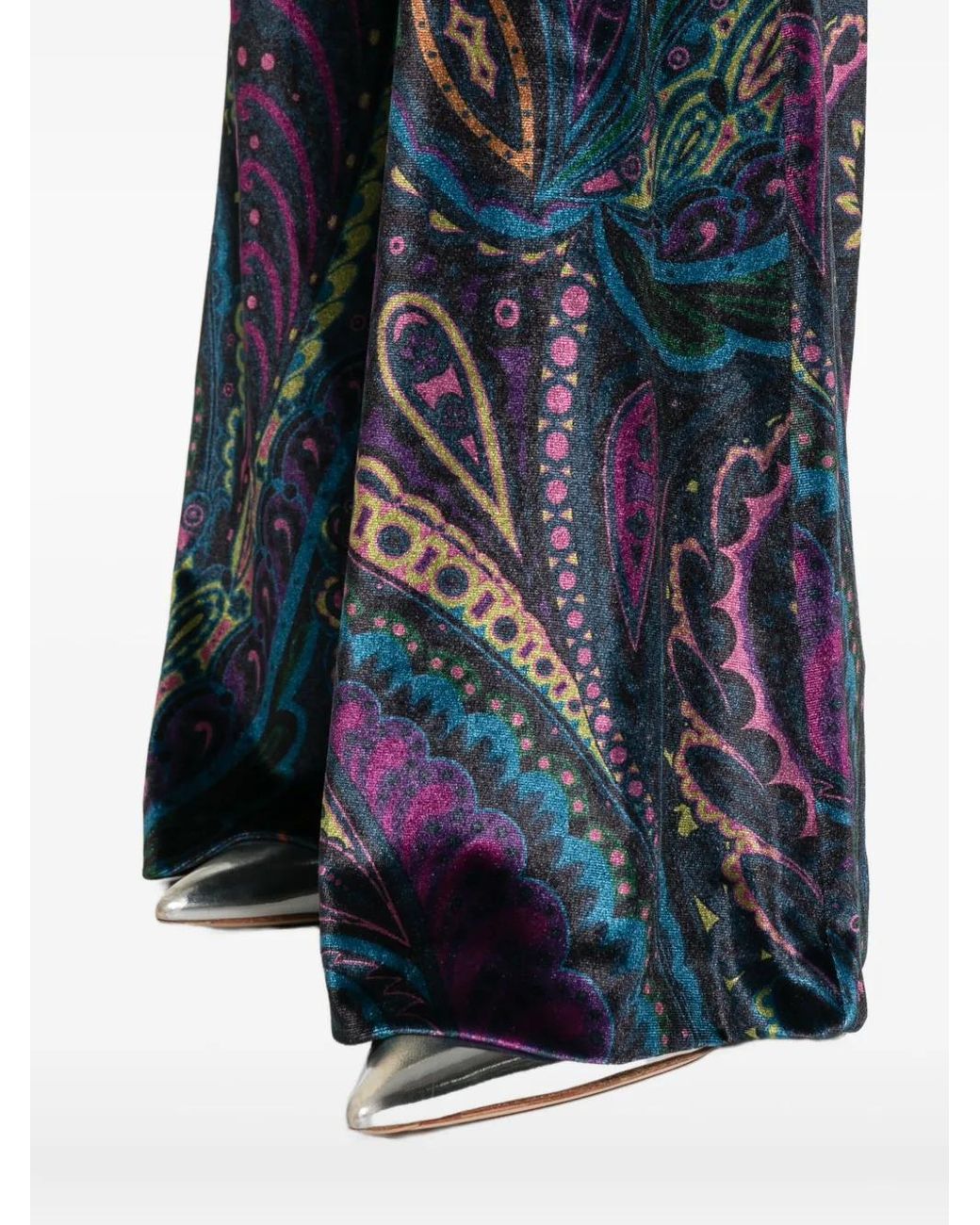Etro Blue Paisley Print Velvet Pants