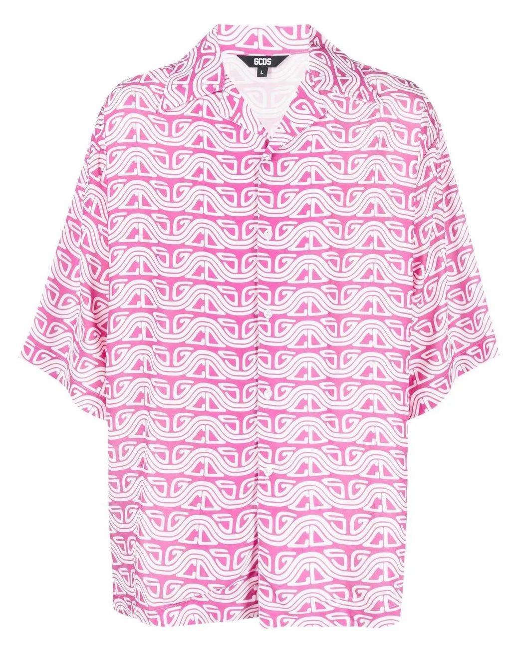 Gcds Pink Wave Printed Bowling Shirt for men
