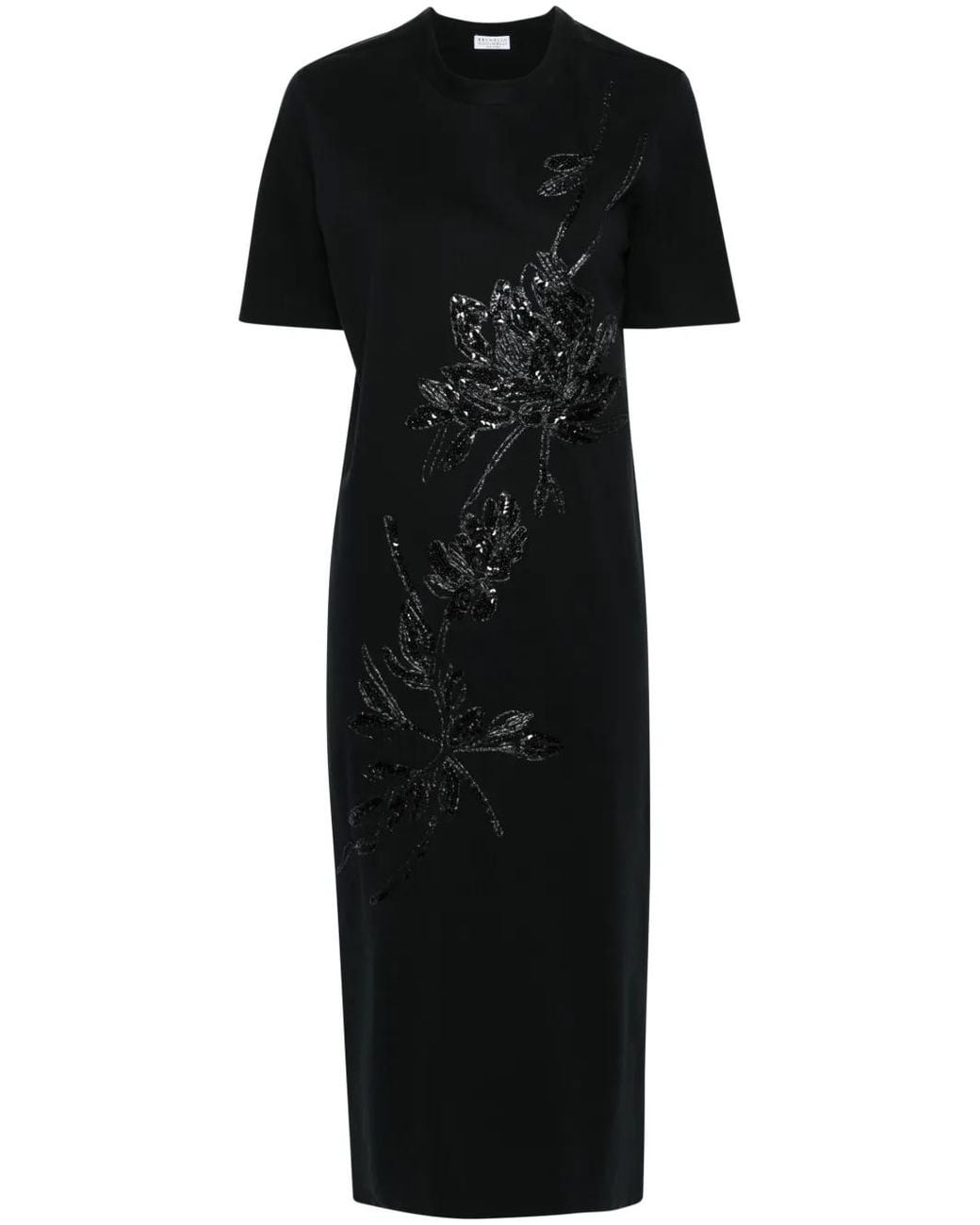 Brunello Cucinelli Black Sequin-Embellished Midi Dress