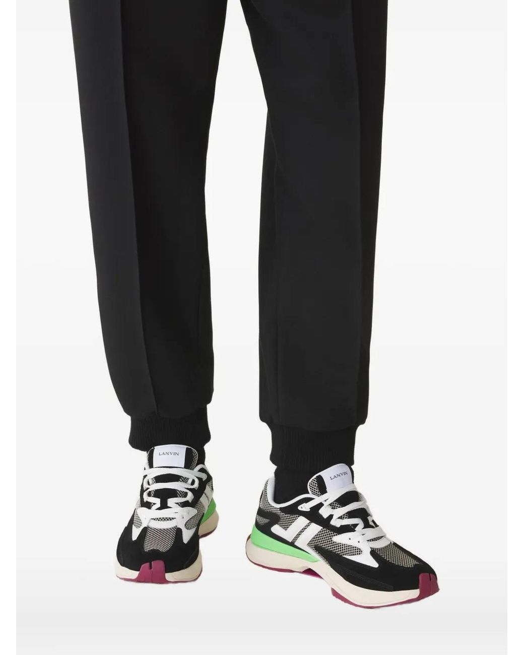 Lanvin Black Mesh-Panel Leather Sneakers