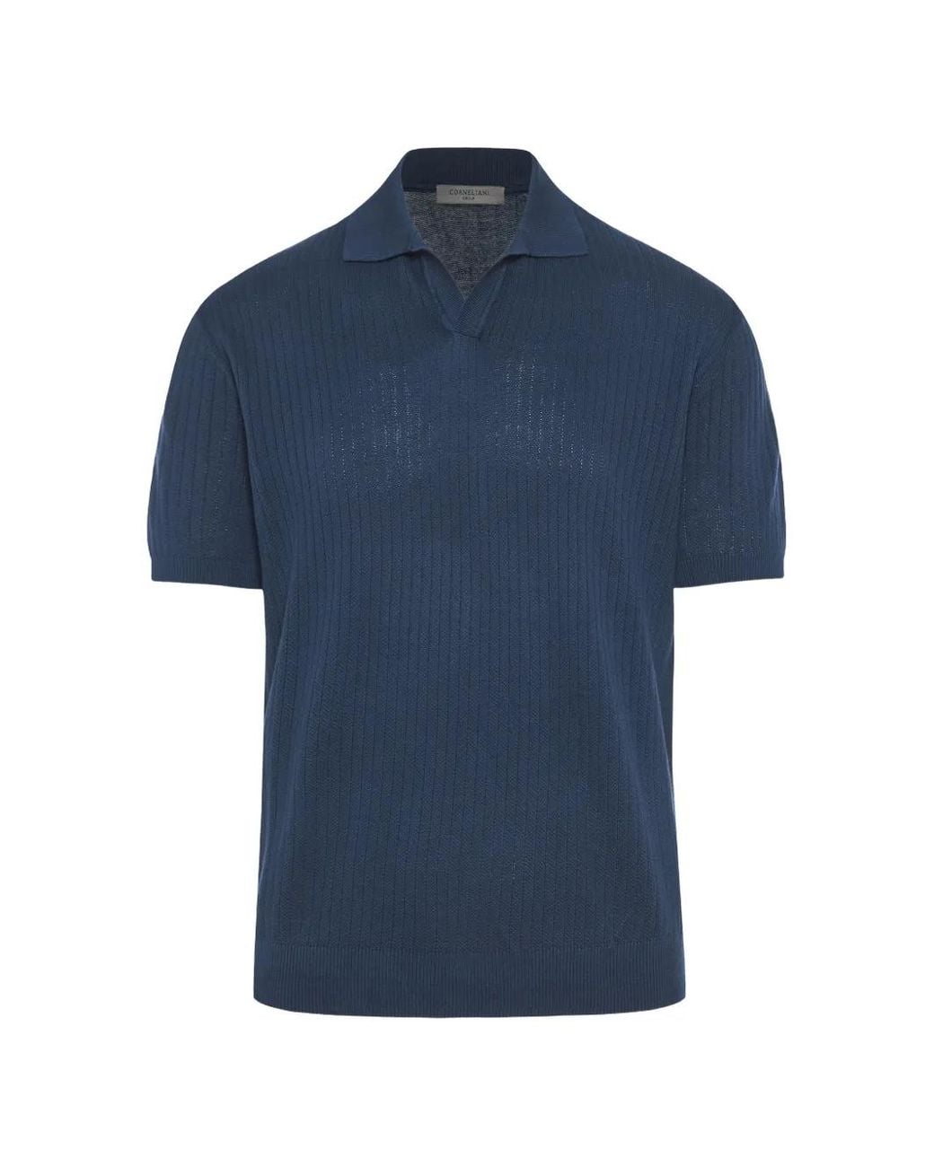 Corneliani Blue Ribbed-Knit Short-Sleeve Polo Shirt for men
