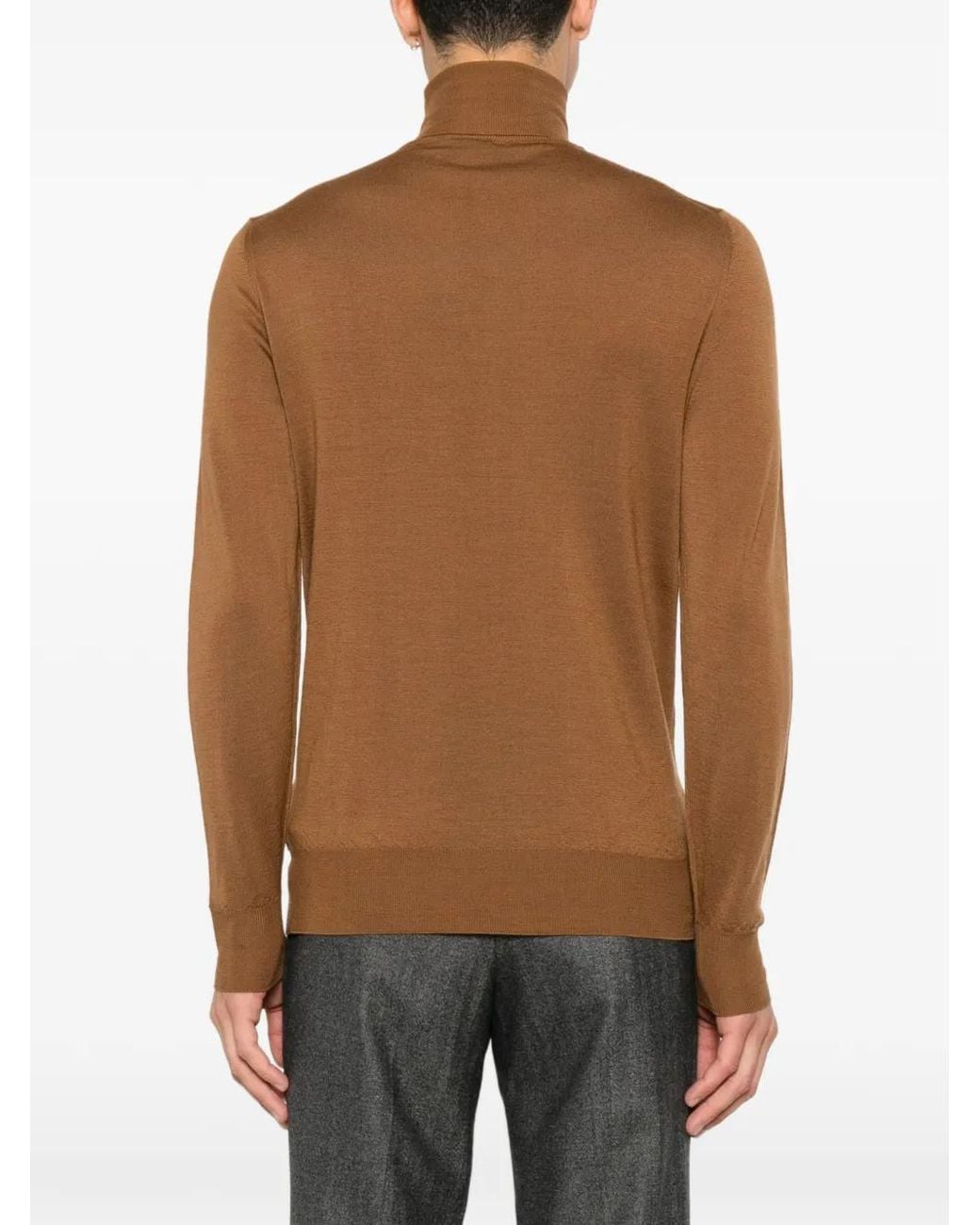 Canali Brown Roll-Neck Wool Sweater for men
