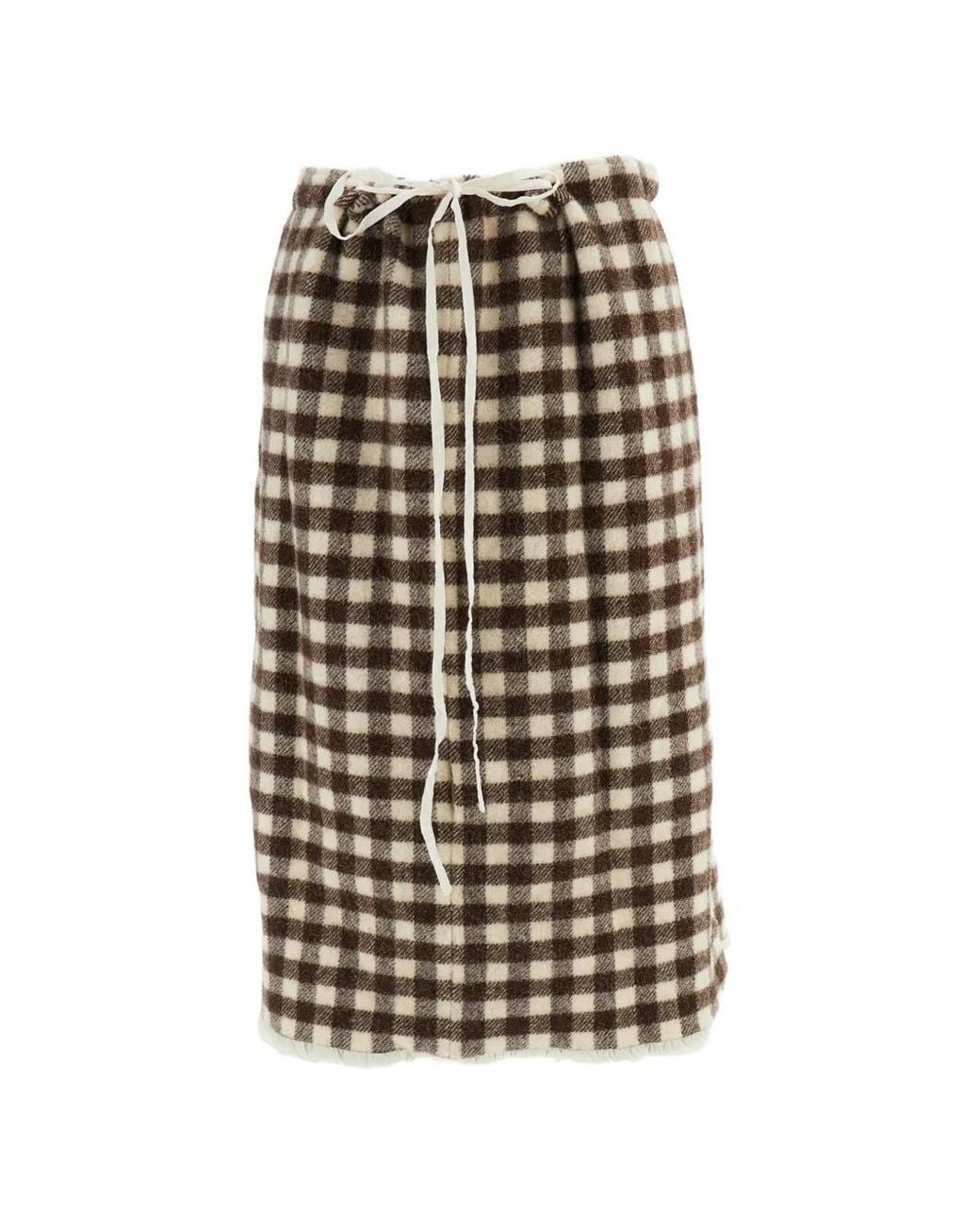 Daniela Gregis White Gingham Drawstring Midi Skirt