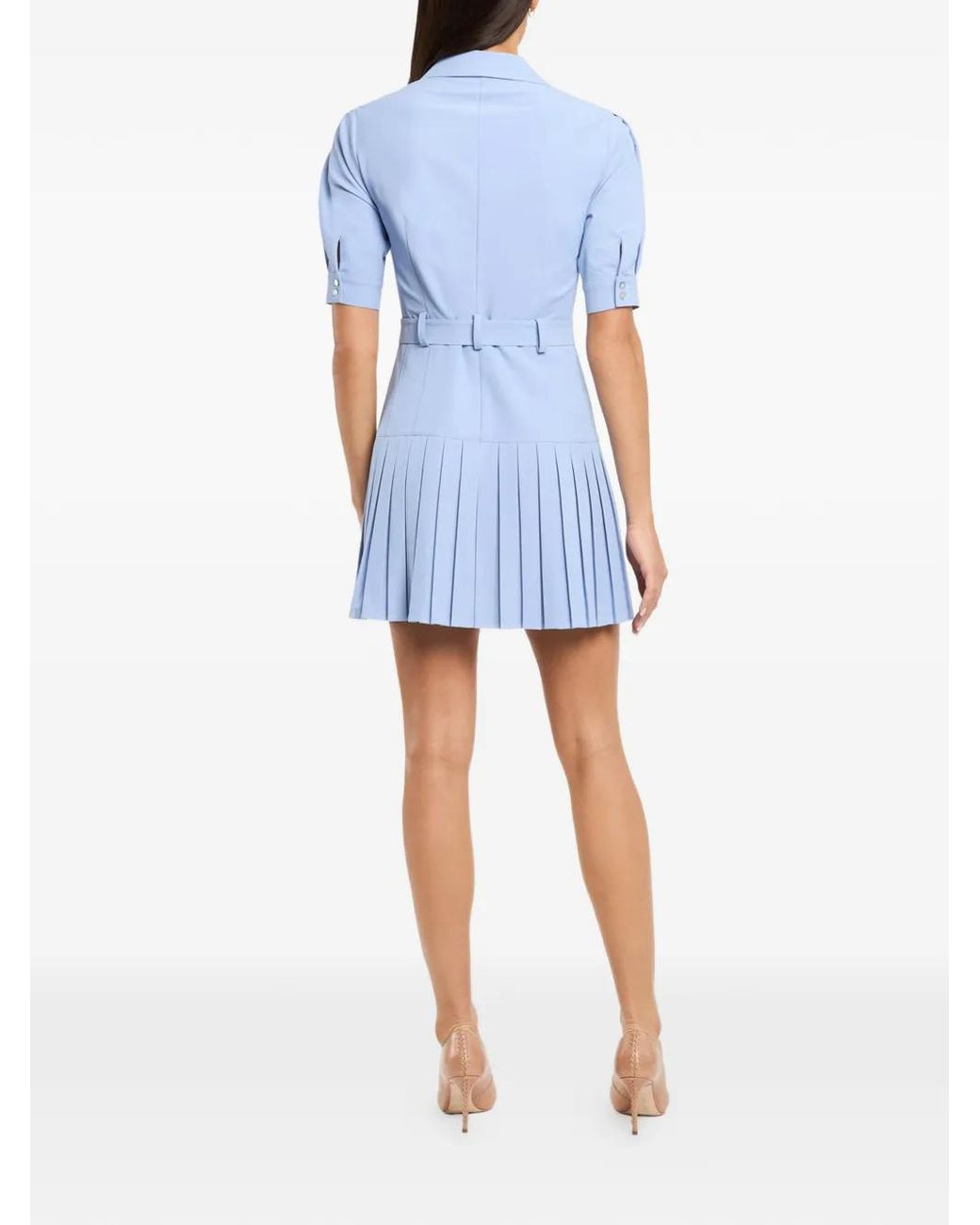 Cinq À Sept Blue Moriah Pleated Belted Mini Dress