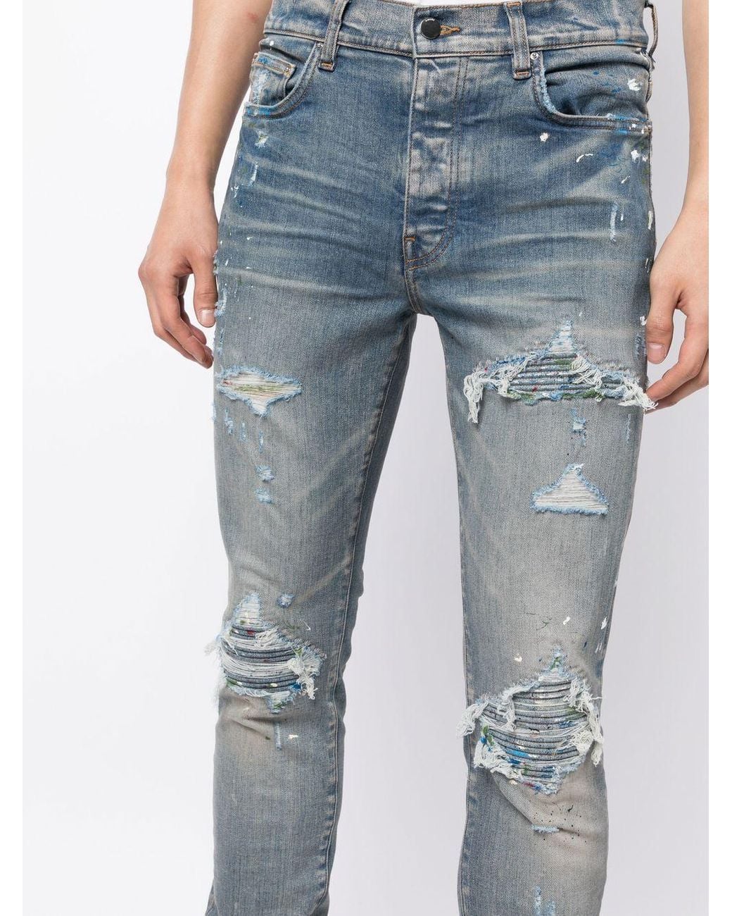 Amiri Mx1 Paint Splatter Skinny Jeans in Blue for Men | Lyst
