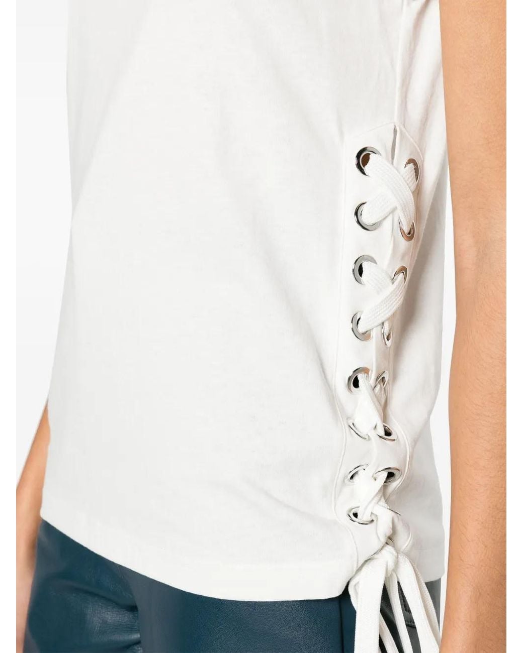 Pinko White Lace-Up Cotton Tank Top