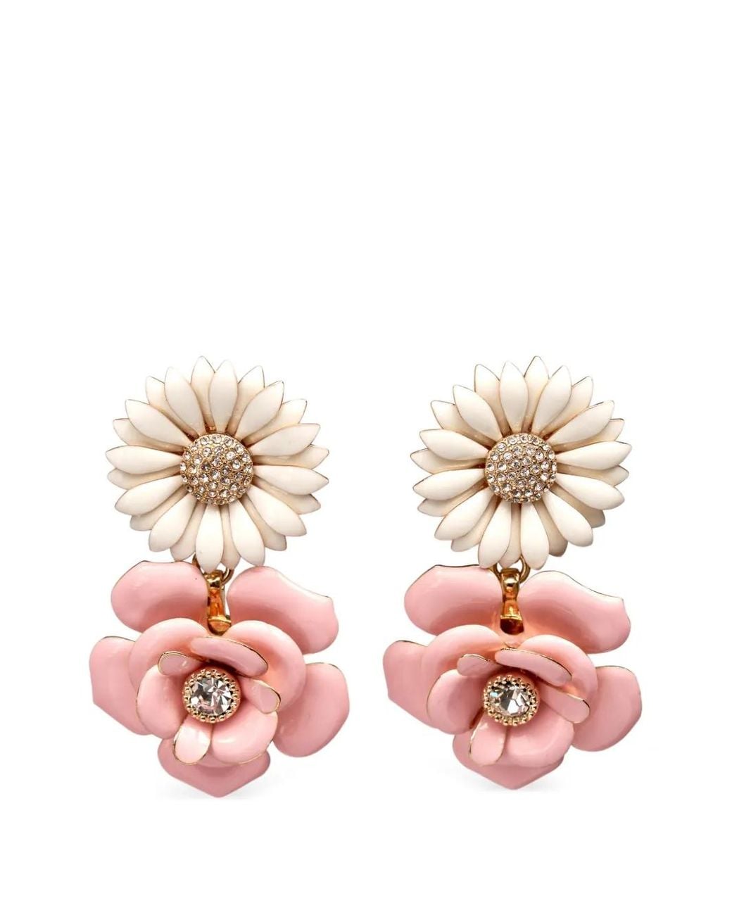 Carolina Herrera Pink Flower-Drop Earrings
