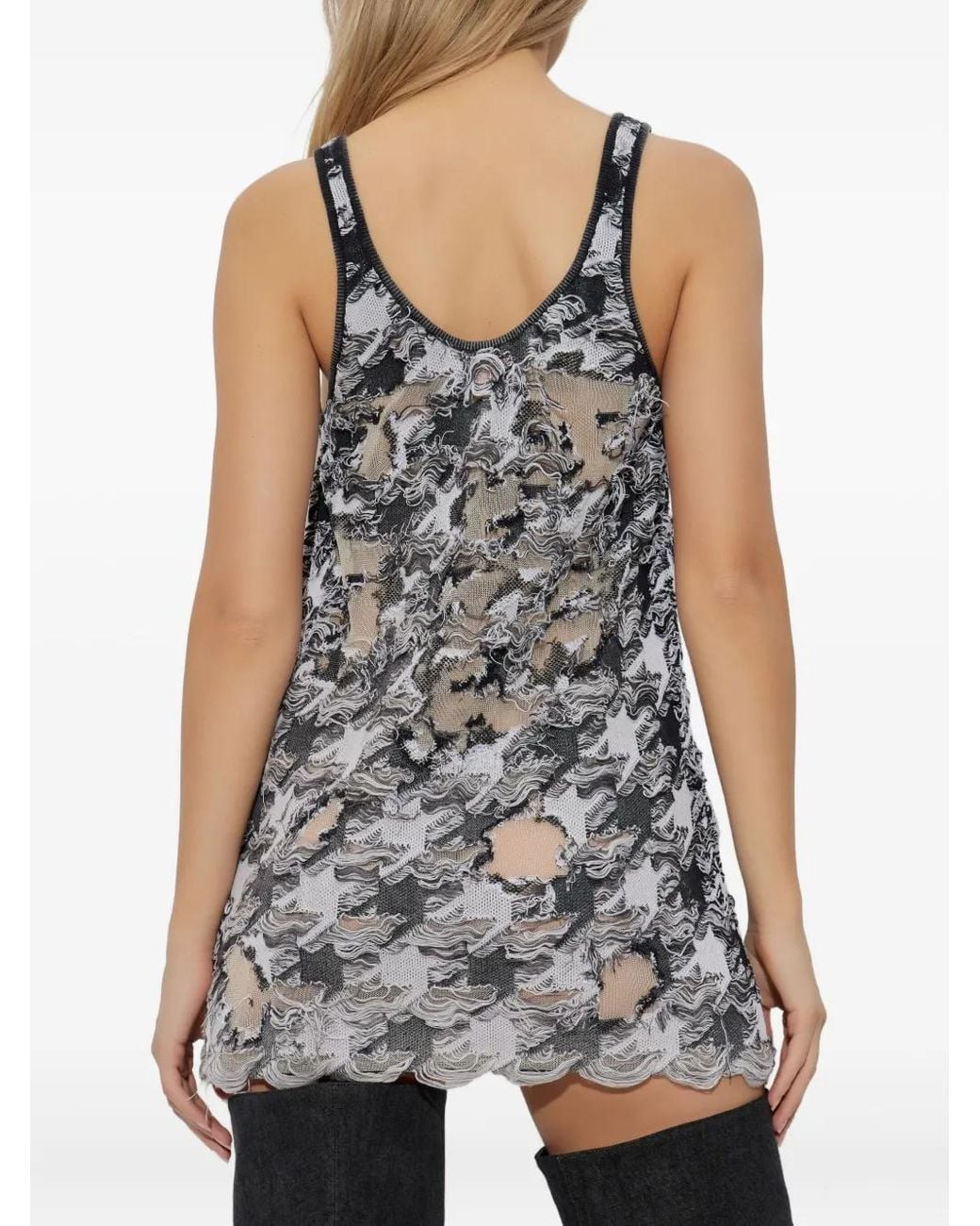 DIESEL Black Frayed Houndstooth Top