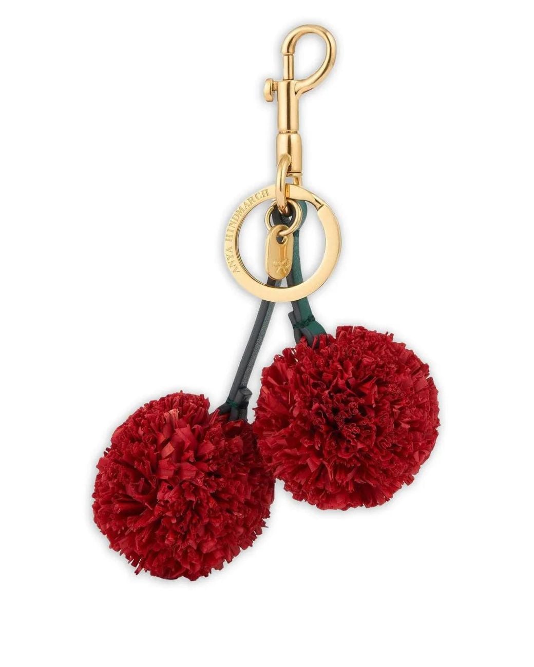 Anya Hindmarch Red Cherry-Charm Pom-Pom Keyring