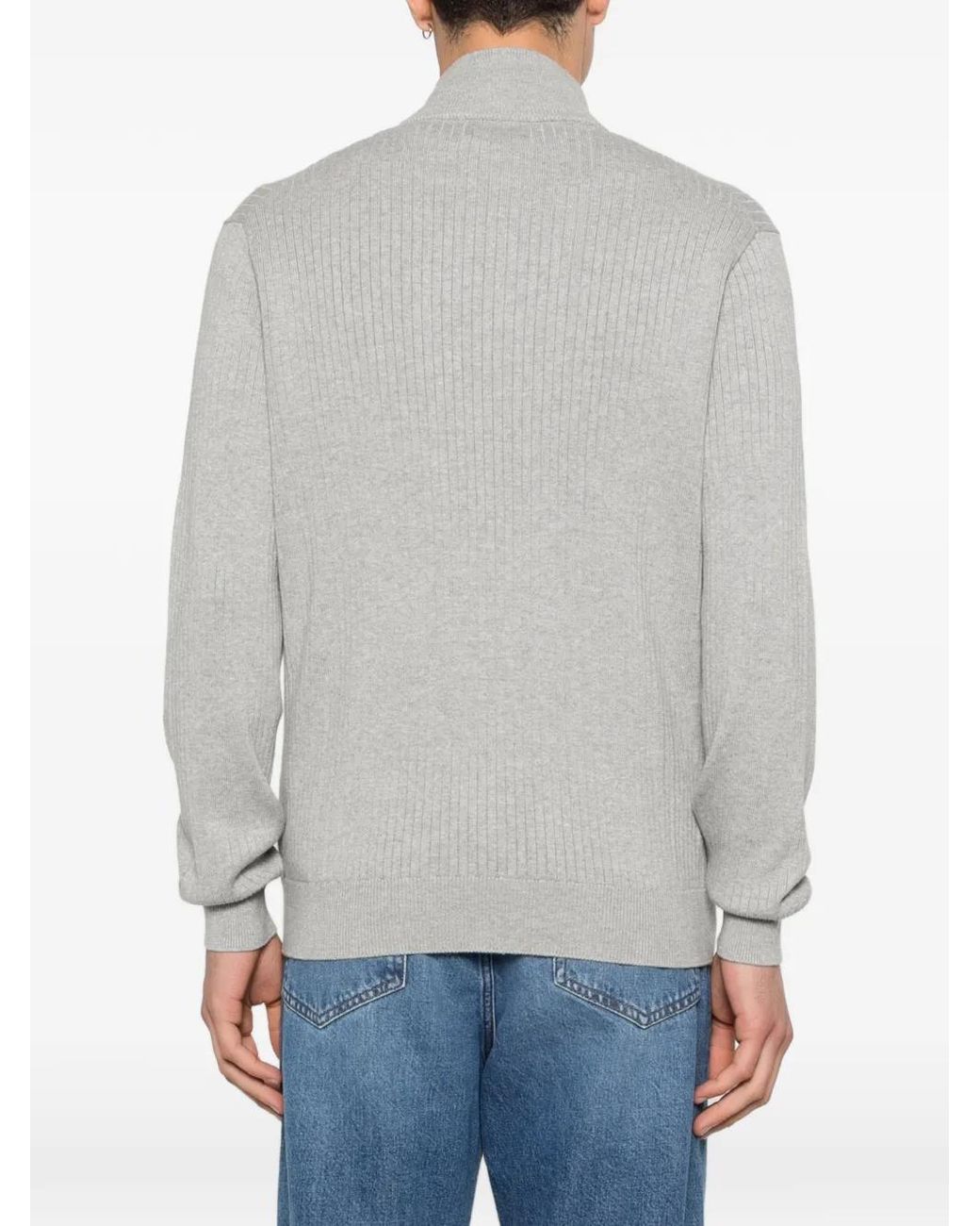 Polo Ralph Lauren Gray Ribbed-Knit Zip-Up Cardigan for men
