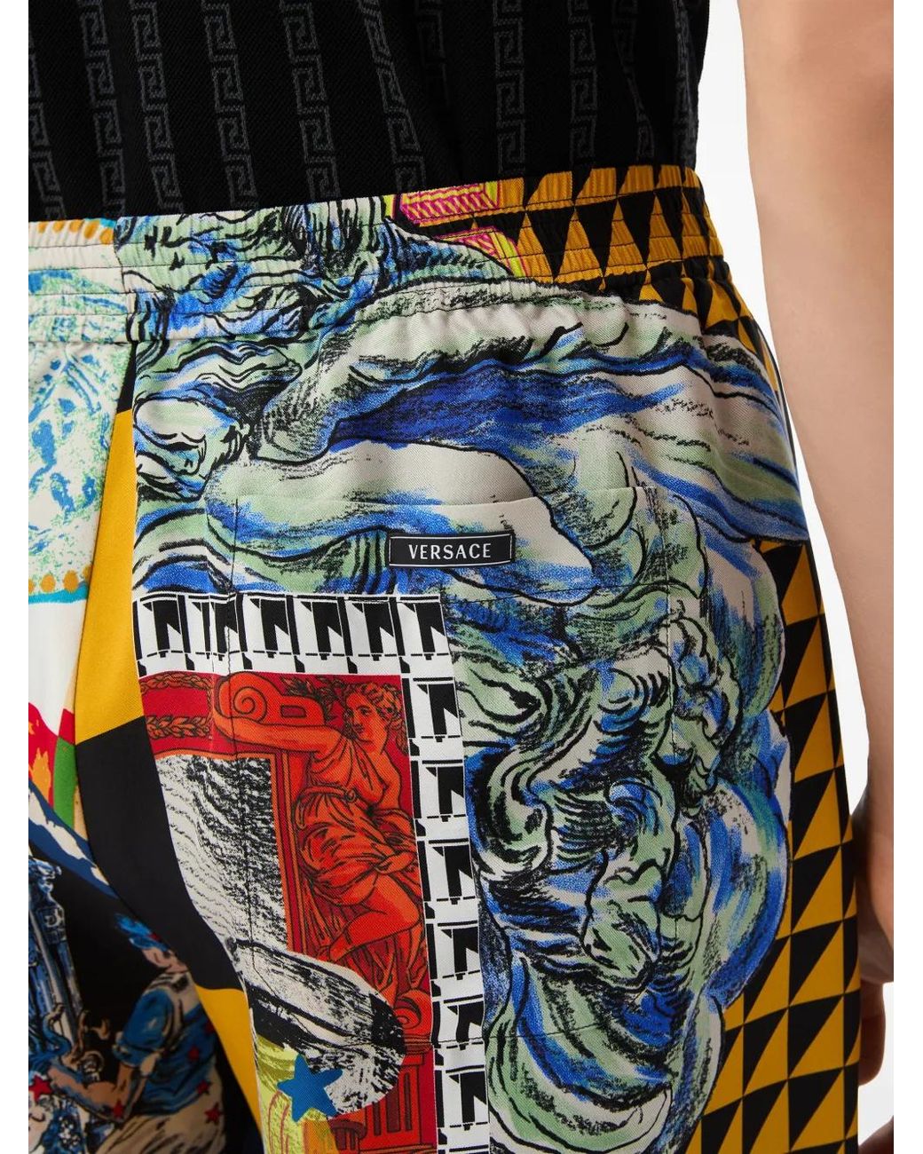 Versace Blue Printed Silk Twill Shorts for men