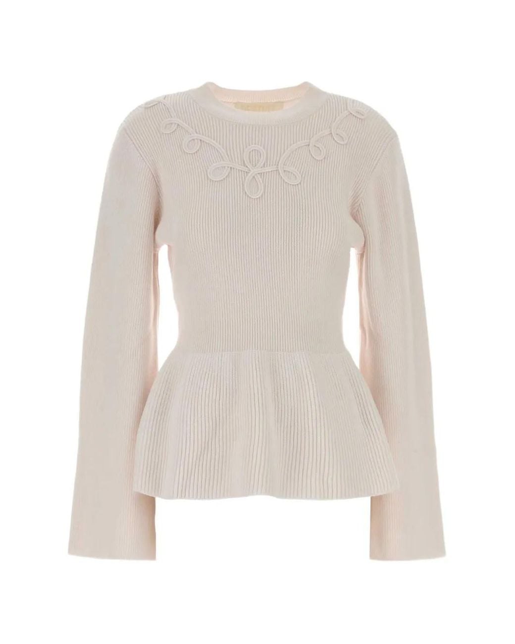 D'Estree White Rosa Peplum-Hem Sweater