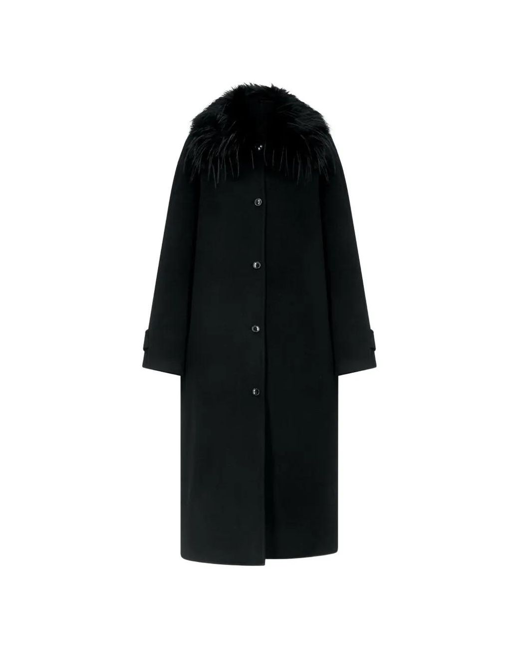 Loulou de Saison Black Yrsa Detachable Faux-Fur Collar Coat