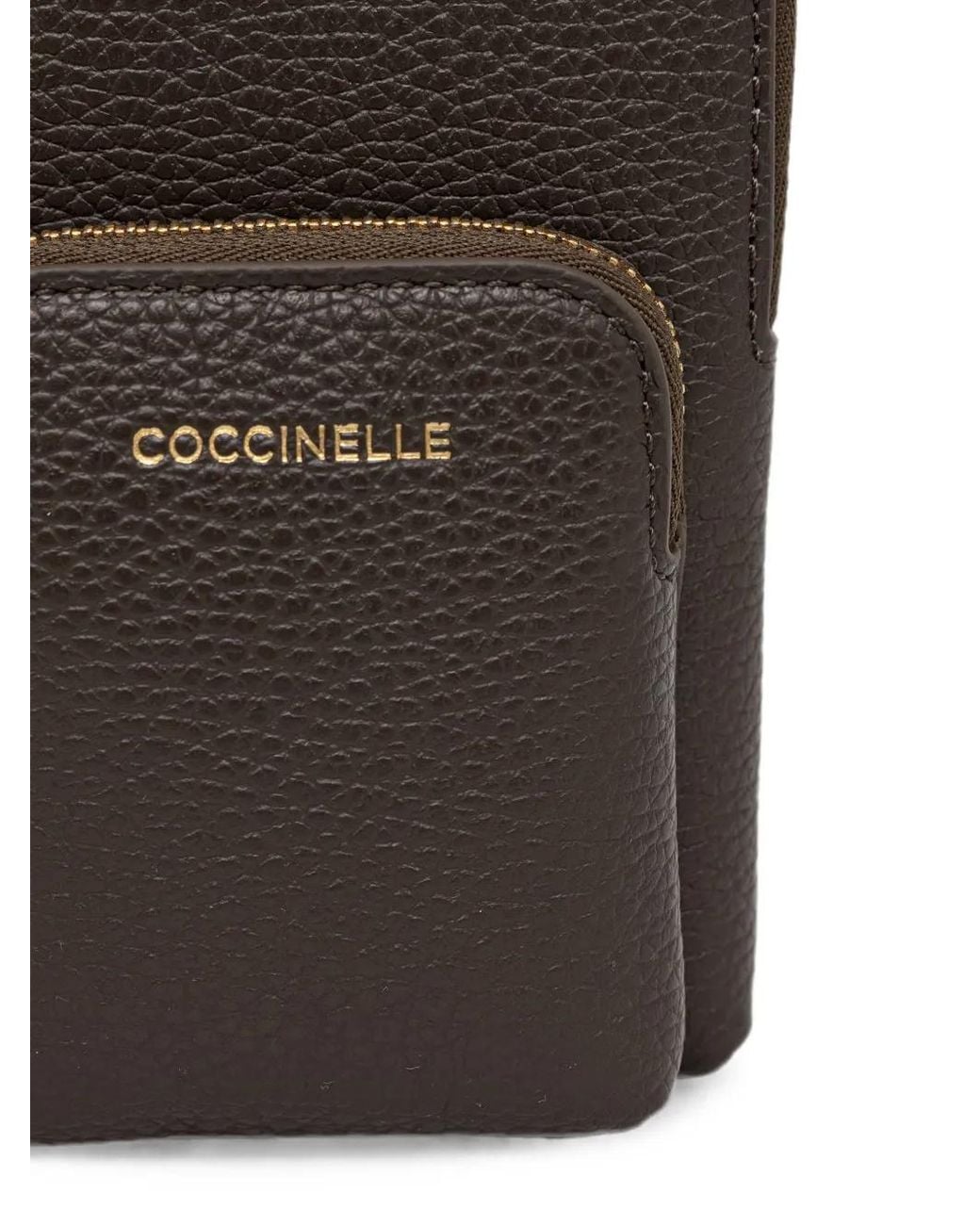 Coccinelle Gray Grained-Leather Logo-Stamp Phone Case