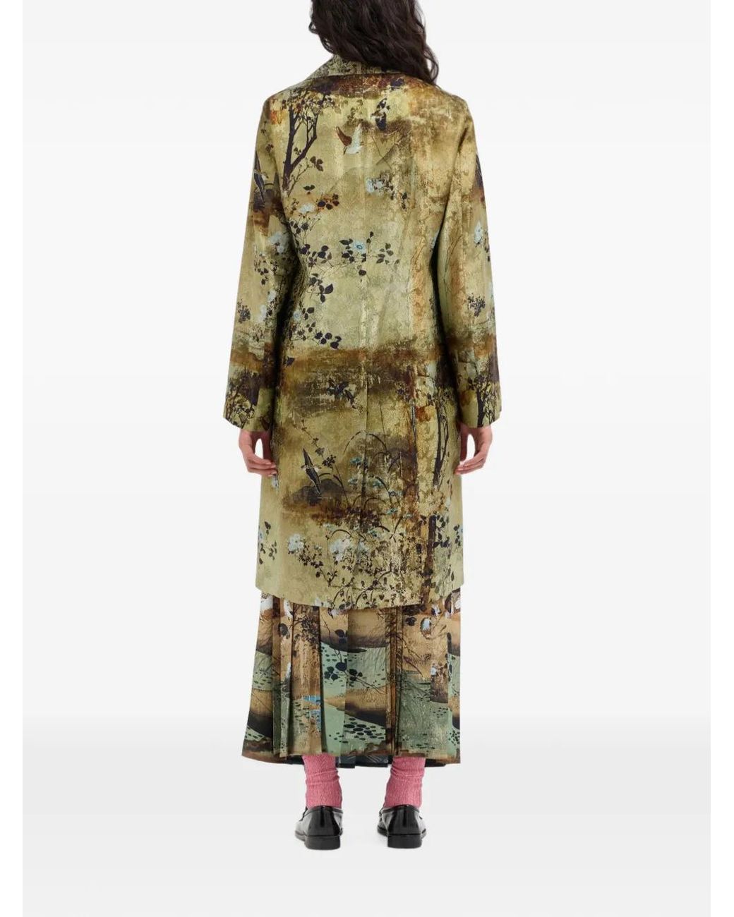 Pierre Louis Mascia Green Manteau Jp682Dox À Fleurs Imprimées Et Col À Revers