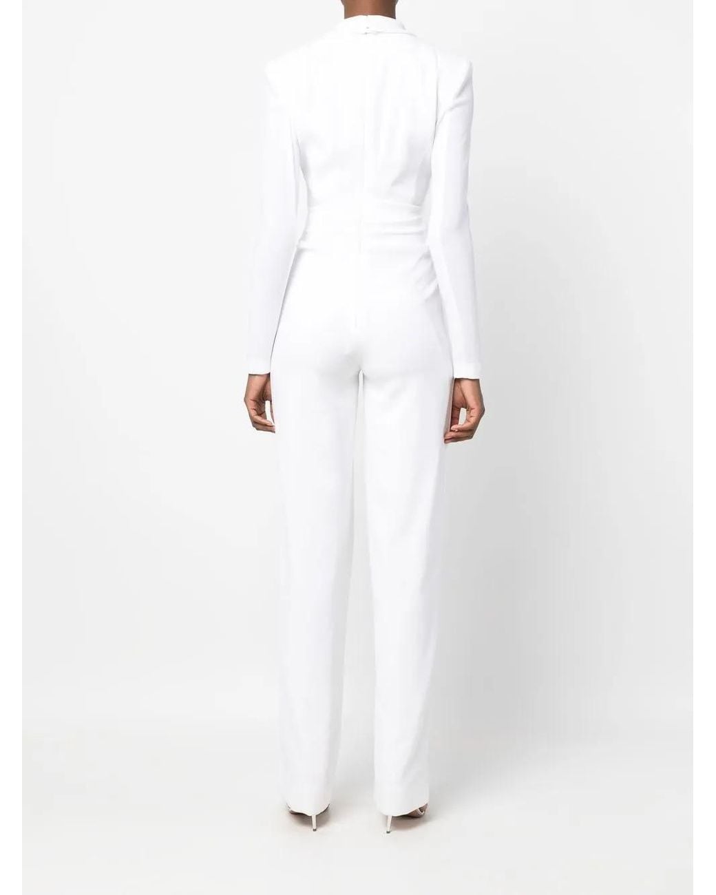 Talbot Runhof White Long-Sleeve Wrap-Design Jumpsuit
