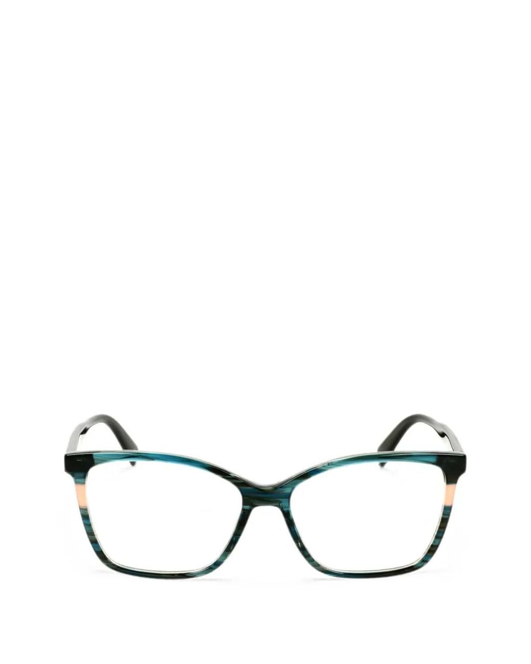 Longchamp Green Striped Rectangle-Frame Glasses