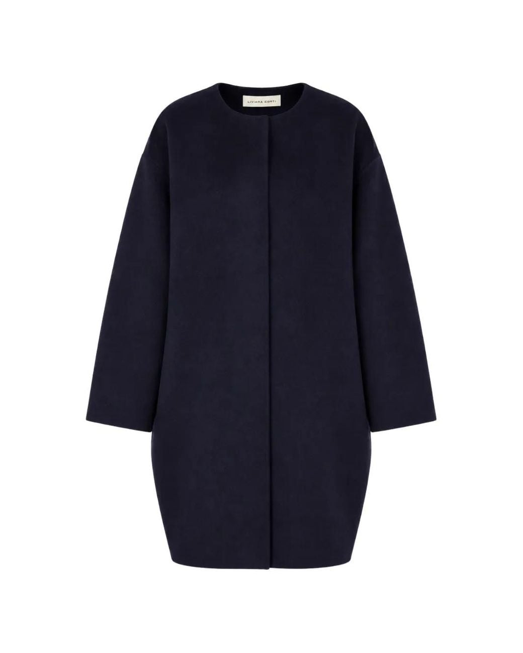 Liviana Conti Blue Magnus Collarless Drop-Shoulder Coat