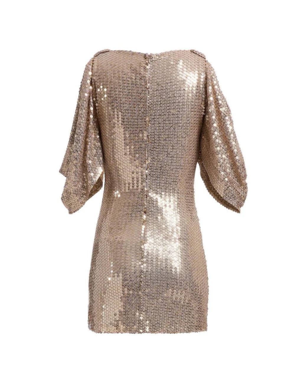 Elie Saab Natural Sequin-Embellished Cold-Shoulder Mini Dress