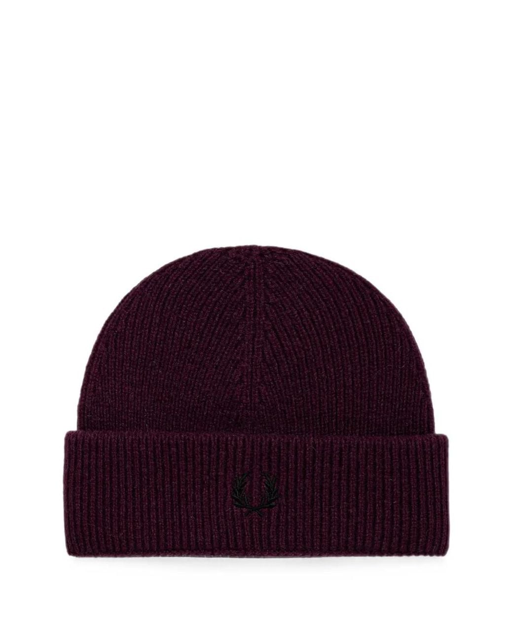 Fred Perry Purple Ribbed-Knit Embroidered Beanie Hat