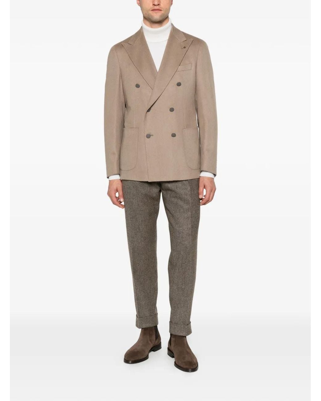 Berwich Natural Chiaia Herringbone Pleated Trousers for men