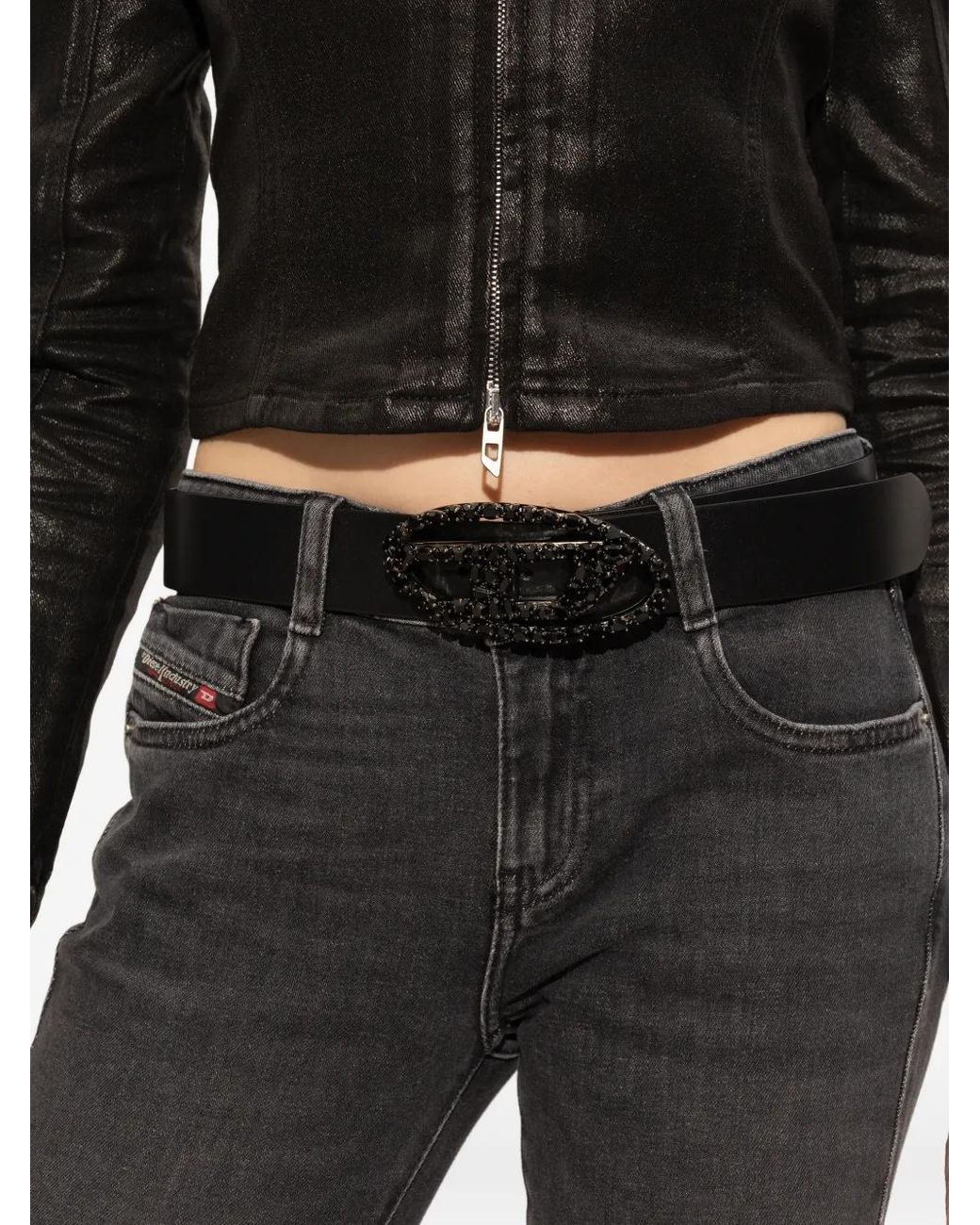 DIESEL White B-1Dr Oval Logo Belt